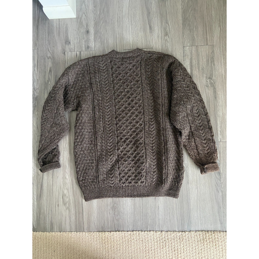 Orvis Wool Sweater Mens XL Brown Cable Knit Crewneck Ireland Fishermans Vtg - Picture 4 of 4